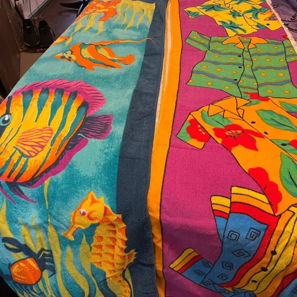 Vintage Tropical Beach Towels Set | Colorful Fish & Abstract Prints